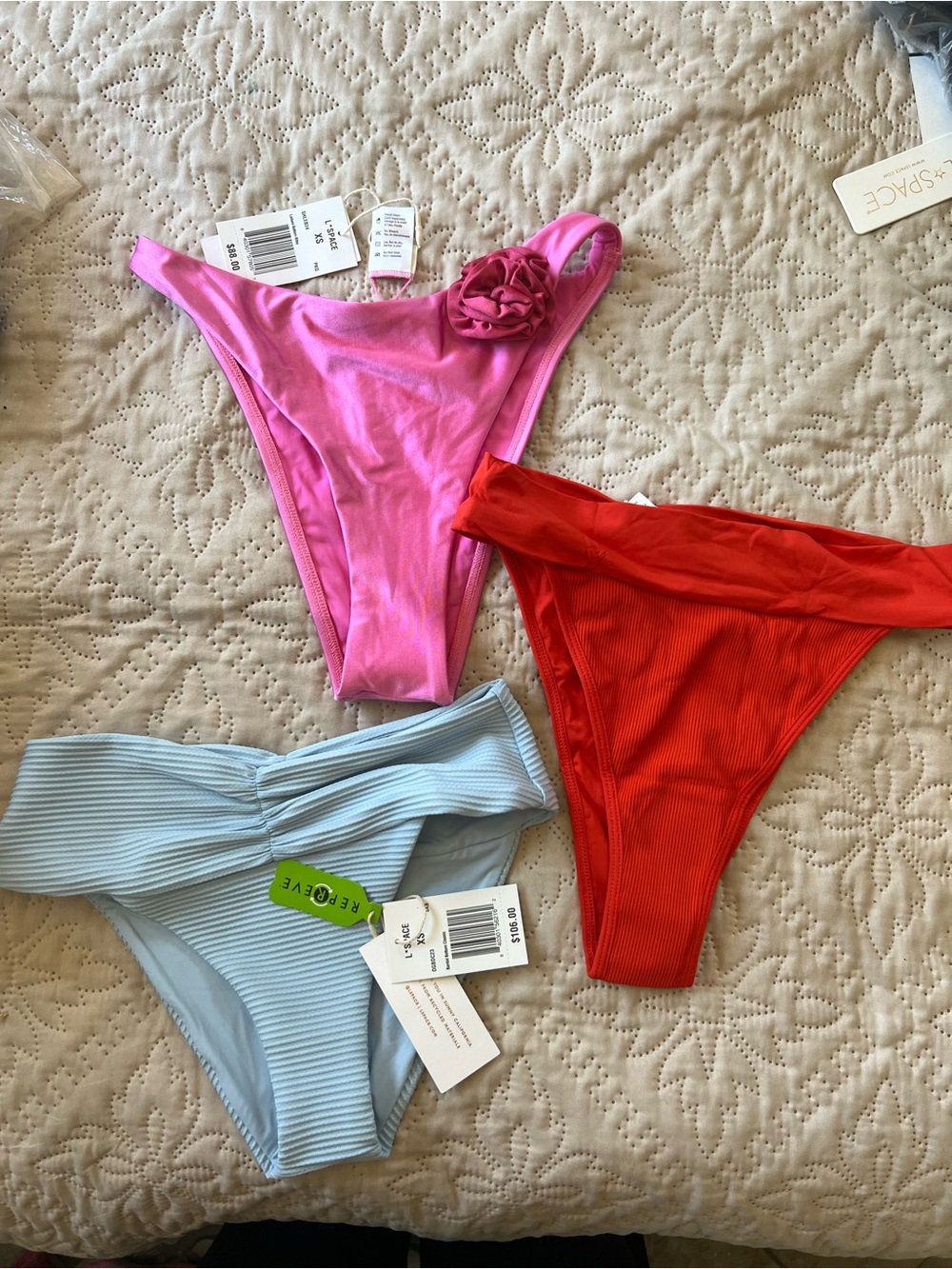 l*space Pink Rose, orange Ribbed & Light Blue Ribbed Bikini Bottoms Trio